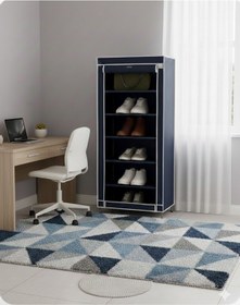 Resim Missidea 7 Raflı Bez Dolap Metal Profilli Portatif Ayakkabılık Lacivert 