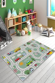 Resim PINKIE HOME Kaymaz Taban Makinede Yıkanabilir Leke Tutmaz Yol Desenli Oyun Halısı, Oyun Matı, Çocuk Halısı-36 