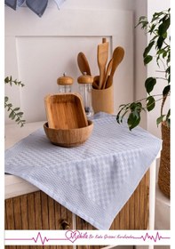 Resim 2 Adet 40x60 Dama Desen Mutfak Havlusu, Sunum Havlusu, Dekoratif Havlu Mavi 