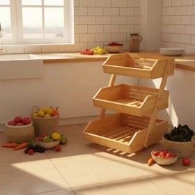 Resim Olivya Bambu 3 Katlı Organizer Tezgah Üstü Sebzelik Meyvelik 