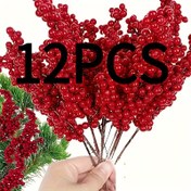 Resim 12/24 Paket Şık Kırmızı Yapay Meyve Dalları, 8.66ft/22cm, Noel Ağacı Süsleri, DIY El Sanatları, Düğün & Ev Dekorasyonları, Tatil Parti Malzemeleri 