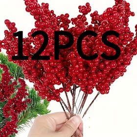 Resim 12/24 Paket Şık Kırmızı Yapay Meyve Dalları, 8.66ft/22cm, Noel Ağacı Süsleri, DIY El Sanatları, Düğün & Ev Dekorasyonları, Tatil Parti Malzemeleri 