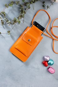 Resim DK LEATHER Kadın Turuncu Omuz Askılı Küçük Telefon Çantası Kılıfı / Kart Bölmeli Yürüyüş Çantası 