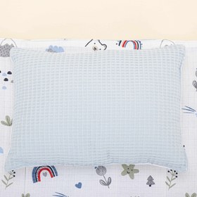 Resim Alt Açma Matı ve Yastık - Çift Taraflı - Bebe Mavi Petek - Mavi Kedi 