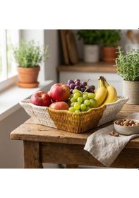 Resim Büro Ev Ofis Düzeni İçin Çift Renkli Plastik Rattan Kare Dalgalı Ekmek Meyve Sepeti Diğer 