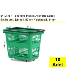 Resim Akdenizpos Tekerlekli Plastik Market Alışveriş El Sepeti 54 Litre Yeşil 10 Adet 