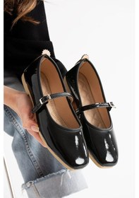 Resim Kadın Natural Tokalı Kemer Bantlı Babet Günlük - Siyah Rugan - 40 Siyah Rugan 