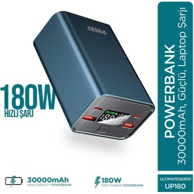 Resim Phixi Ultimate UP180 30000mAh 180W Süper Hızlı Şarj Cihazı - Laptop Şarj Edebilir Powerbank - 2 USB 