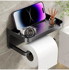 Resim Marelli Black Telefonluklu Wc Kağıtlık Siyah Tuvalet Kağıdı Tutucu Raflı Siyah 