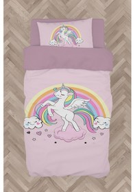 Resim Mekta Home Bebek Ve Çocuk Odası Gökuşağı Ve Unicorn Desenli Pembe Nevresim Takımı 