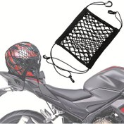 Resim Motorsiklet Kask Depolama için Yükseltilmiş Kargo Ağı, 4 Güçlü saç tokası ile Yüksek Elastik Çift Katmanlı Bungee Ağı, Araba Kayış Rafı Genişletme Düzenleyici Ağı 