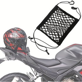 Resim Motorsiklet Kask Depolama için Yükseltilmiş Kargo Ağı, 4 Güçlü saç tokası ile Yüksek Elastik Çift Katmanlı Bungee Ağı, Araba Kayış Rafı Genişletme Düzenleyici Ağı 