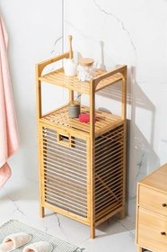 Resim Bambu Çamaşır Sepeti Raflı & Kirli Sepeti İç Bölmeli 40x30x95 cm 