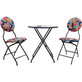 Resim Katlanabilir Renkli Yapraklı Metal Masa Ve Sandalye Takımı - 2 Sa 