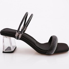 Resim Dgn 901 Kadin Kare Burun Şeffaf Topuklu Sandalet 901-2164-R1671 Siyah 
