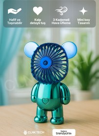 Resim CLNK Şık Ayıcık Tasarım Mini El Masa Fan Vantilatör Turbo Üfleme 3 Kademe Taşınabilir Fan Vantilatör 