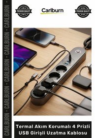 Resim Uzatma Typec Şarjlı Dayanıklı 2500 Watt Termal Akım Korumalı 4 Prizli Usb Girişli Uzatma Kablosu 