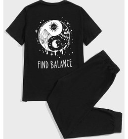 Resim Yingtang Baskılı Pamuk Spor Eşofman Takımı Siyah1 Siyah 