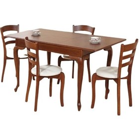 Resim Masa Sandalye Takım Model Kayın Lükens Aslan Ayak Parlak Ceviz Merdiven Sırt Sandalye El Yapım 