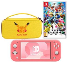 Resim Nintendo Switch Lite Pembe Oyun Konsolu + Pokeboll Kılıf + Super Smash Bros Ultimate Nintendo Switch Oyun 