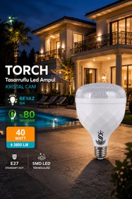 Resim ŞANLED 40W KRİSTAL Tasarruflu E27 Beyaz Işık Torch Led Ampul-1-2-4-6-8-10 Adettir 