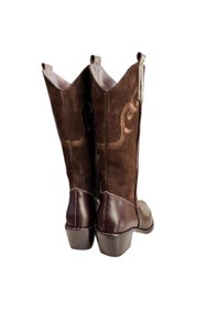 Resim TUFAN SHOES Kahve Hakiki Deri ve Süet İşleme Detaylı Western Çizme 