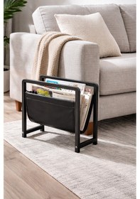 Resim Linia Modern Metal Dergilik - Siyah Deri Detaylı Dekoratif Gazetelik Ve Kitaplık 