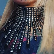 Resim 1 Adet Kadın Siyah PU Yaka Abartılı Perçin Süslemeli ve Püskül - Gotik Tarzı, Festival Aksesuarı 