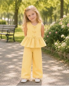 Resim My Kids Wear Kız Çocuk Bella Fiyonk Detaylı Alt Üst Takım 12801 Sarı 