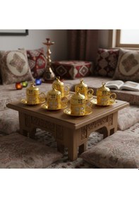 Resim Yonca Desenli 6 Kişilik Porselenli Kapaklı 24 Parça Altın Renk Fincan Seti Altın 