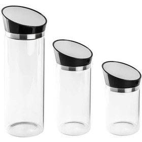 Resim Tantitoni 3 Parça Siyah Kapaklı Borosilikat Cam Kavanoz Seti 