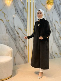 Resim NY MEHLİKA KOL VE YAKA BRONŞ DÜĞME DETAY ANGORA KABAN 7958 - Kahverengi / 1 (38-40) 
