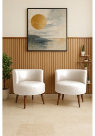 Resim Sydney 2 Adet Modern Berjer Tekli Koltuk Deri Kumaş Ahşap Ayak Ofis Ve Ev Kullanımı Krem Krem 