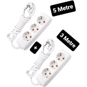 Resim Multilet Grup Priz Uzatma Kablosu 1 Adet 3 Lü Üçlü 3 Mt Metre + 1 Adet 3 Lü Üçlü 5 Mt Metre 5 M 