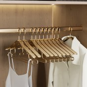 Resim 5 adet Dayanıklı Mat Altın Alüminyum Askılılar - Pürüzsüz ve Güçlü Metal Askılılar, Şık Ev, Yurt, Okul, Yatak Odası ve Banyo Dekoru için İdeal, Yatak Odası Aksesuarları | Şık Askılı Tasarım | Parlatılmış Metal Askılılar, Giysi Askılıları 