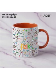 Resim Fizik Öğretmeni Ve Öğretmenler Günü İçin Kişiye Özel İsim Baskılı Kupa Bardak Öğretmene Hediyelik Turuncu 