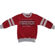 Resim Forever Baskılı Kız-Erkek Çocuk Bisiklet Yaka Penye Sweatshirt Kırmızı-Beyaz () 