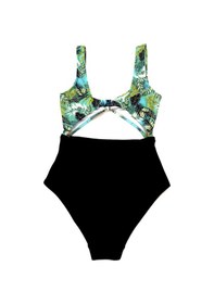 Resim Deep Beach Db20097m Fiyonklu Önü Pencereli Yeşil Baskılı Mayo 001 