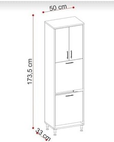 Resim Kirli Sepetli 3 Kapaklı 2 Raflı Çok Amaçlı Ahşap Banyo Dolabı, Banyo Düzenleyici Çamaşır Sepeti - Beyaz 