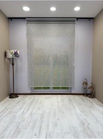 Resim Çift Mekanizmalı Açık Gri Çizgili Desenli Tül ve Beyaz Mat Stor Perde 100 x 200 Gri 77500-V8-P1090 
