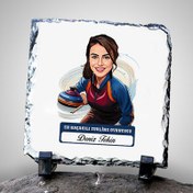 Resim Karikatürlü Kadın Curling Oyuncusu Dekoratif Taş 