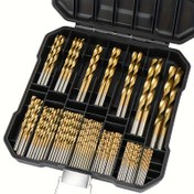 Resim 50 adet Titanyum Kaplamalı Yüksek Hız Çeliği Matkap Uçları - Yüksek Kaliteli 135° Nokta, DIY El Sanatları, Ahşap İşleme, Oyma ve Takı Yapımı için Uygun, Boyut 1/25" ile 1/8", Metal Silindirik 