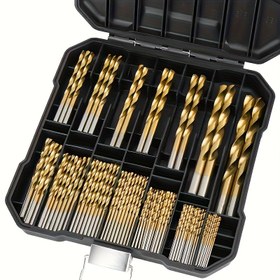 Resim 50 adet Titanyum Kaplamalı Yüksek Hız Çeliği Matkap Uçları - Yüksek Kaliteli 135° Nokta, DIY El Sanatları, Ahşap İşleme, Oyma ve Takı Yapımı için Uygun, Boyut 1/25" ile 1/8", Metal Silindirik 