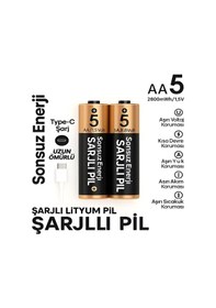 Resim Type-c Şarjlı 2800mwh 1.5v Şarj Edilebilir 2 Li Aa5 Kalın Pil - Lityum Iyon Batarya 