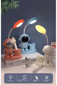 Resim Empressco Mavi Silikon Astronot Çalışma Lambası, Şarjlı, Kalem Tutucu, Mini Masa Işığı 