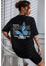 Resim Unisex Kelebek Baskılı Tasarım Tshirt SIYAH 