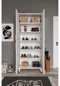 Resim Panjurlu Metal Kulp Pnj4190 Ayakkabılık 4 Kapaklı Mutfak Dolabı Balkon Dolabı Kiler Banyo Dolabı Çok Amaçlı Dolap Beyaz Gold Beyaz - Gold 