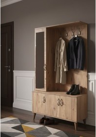 Resim Duo 3 Kapaklı Portmanto Vestiyer Ayakkabılık Dolap Çam- M1 Çam 