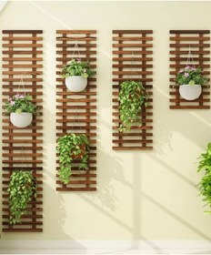 Resim Saksı Çiçeklik Duvar Çiçekliği Ahşap Çok Katlı Dekoratif Saksı Standı 4'lü Hpprç06 