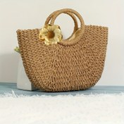 Resim Büyük Kapasiteli Kadınlar için Örülmüş Tote Çantası - Şık Kahverengi Kağıt Hasır El Çantası, Sabit Omuz Askılı, Polyester Astarlı, Plaj Tatilleri ve Yaz Gezileri için İdeal, Plaj Çantası 